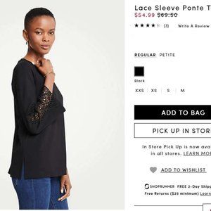 Ann Taylor Lace Sleeve Ponte Top S